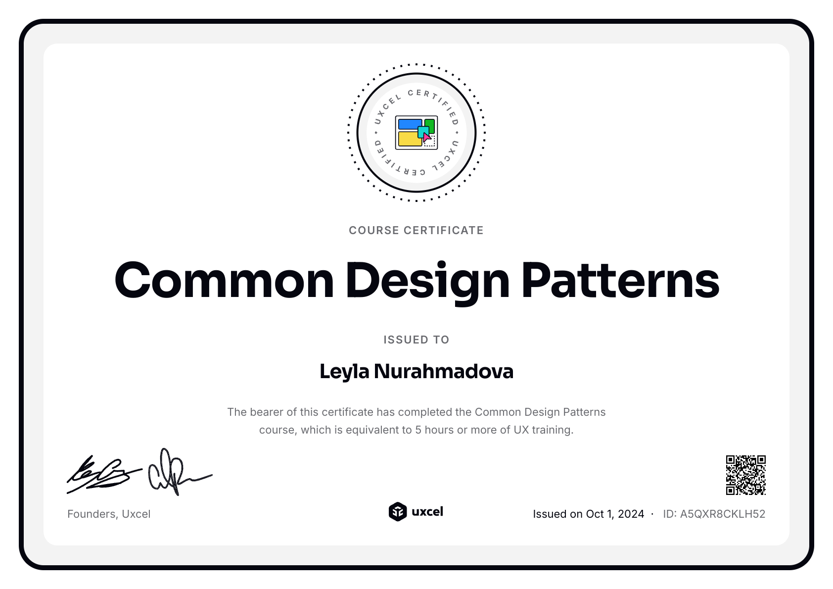 Leyla Nurahmadova's certificate